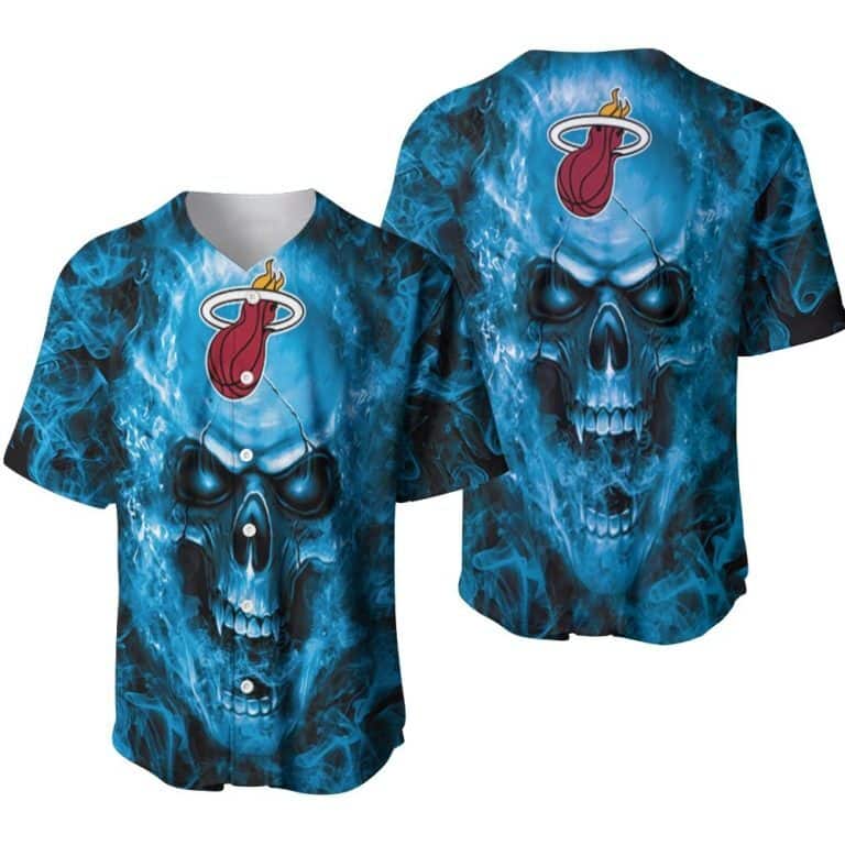NBA Miami Heat Baseball Jersey Blue Smoke Skull Pattern