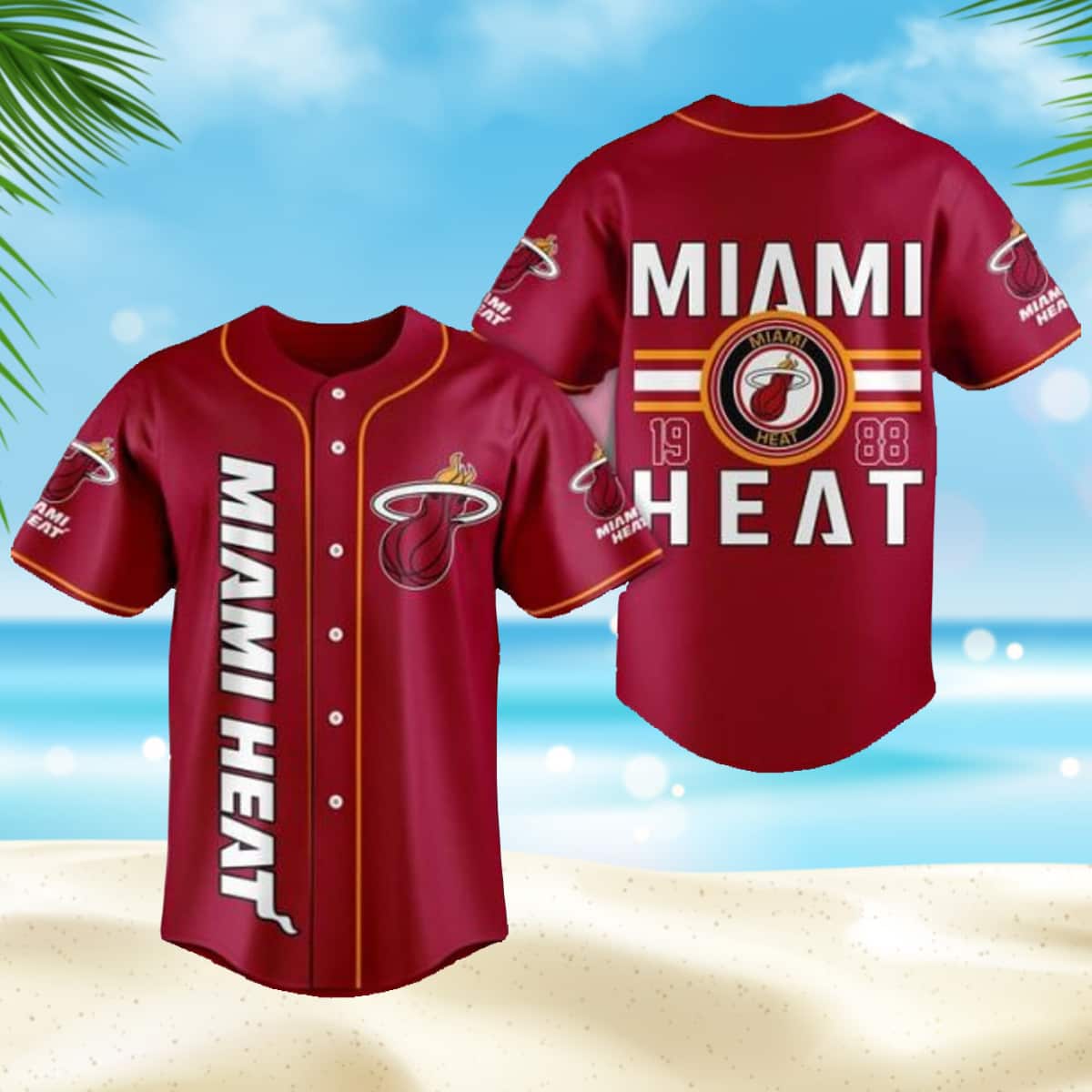 Red NBA Miami Heat Baseball Jersey Gift For Basketball Fans Red NBA Miami Heat Baseball Jersey Gift For Basketball Fans