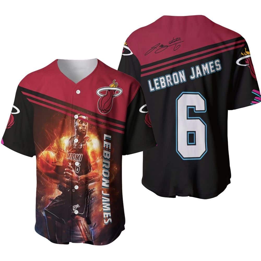 Lebron James 6 Miami Heat Legend Dribbling Fire Baseball Jersey Lebron James 6 Miami Heat Legend Dribbling Fire Baseball Jersey