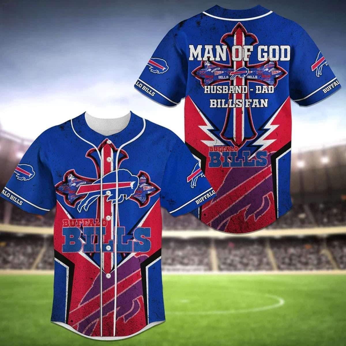 NFL Buffalo Bills Baseball Jersey Man Of God Husband Dad Bills Fan NFL Buffalo Bills Baseball Jersey Man Of God Husband Dad Bills Fan