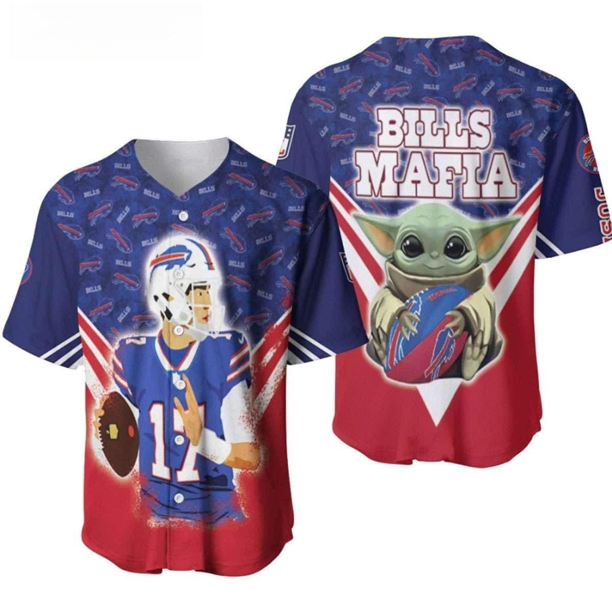 Baby Yoda Star Wars Loves NFL Buffalo Bills Baseball Jersey Baby Yoda Star Wars Loves NFL Buffalo Bills Baseball Jersey