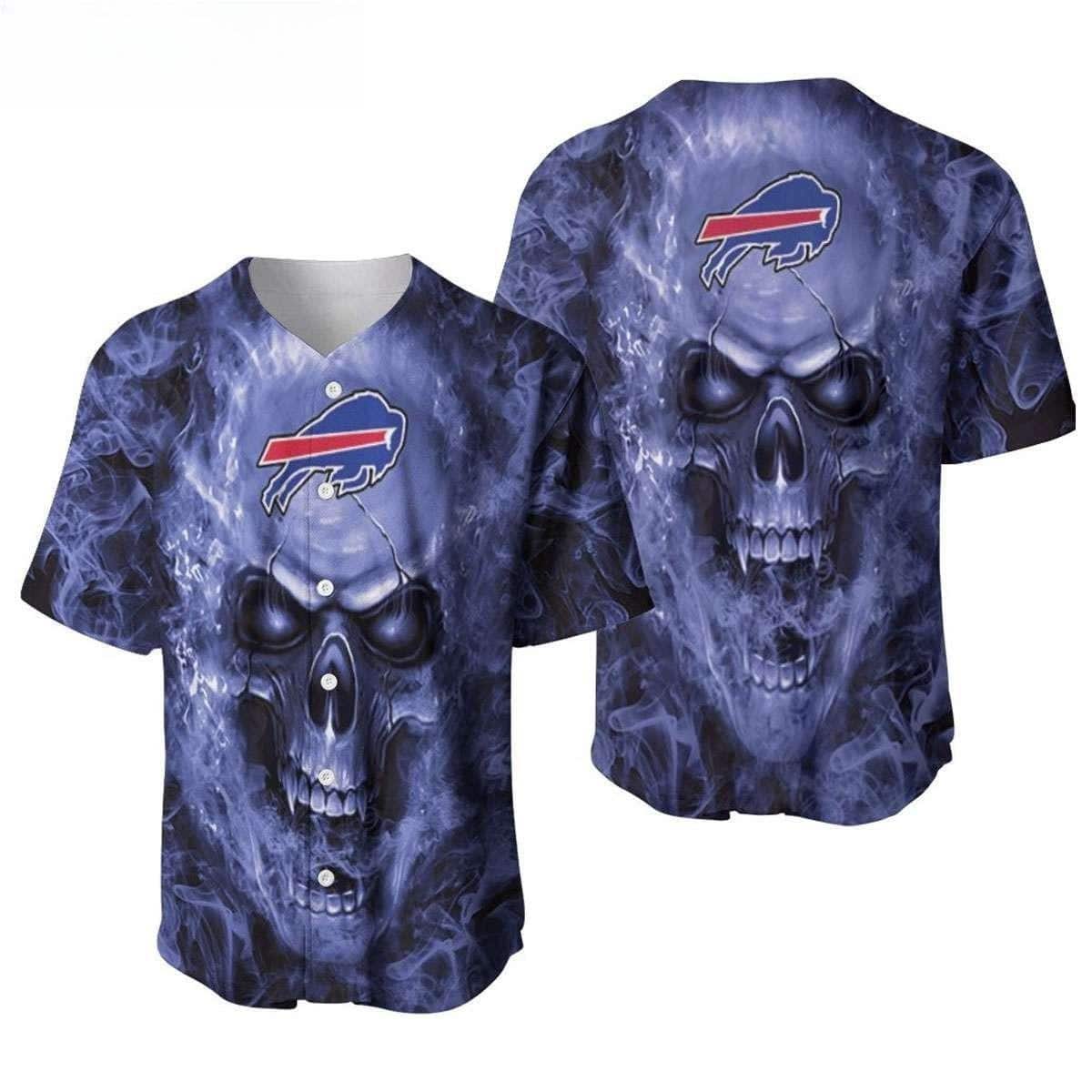 NFL Buffalo Bills Baseball Jersey Smoke Skull Pattern NFL Buffalo Bills Baseball Jersey Smoke Skull Pattern