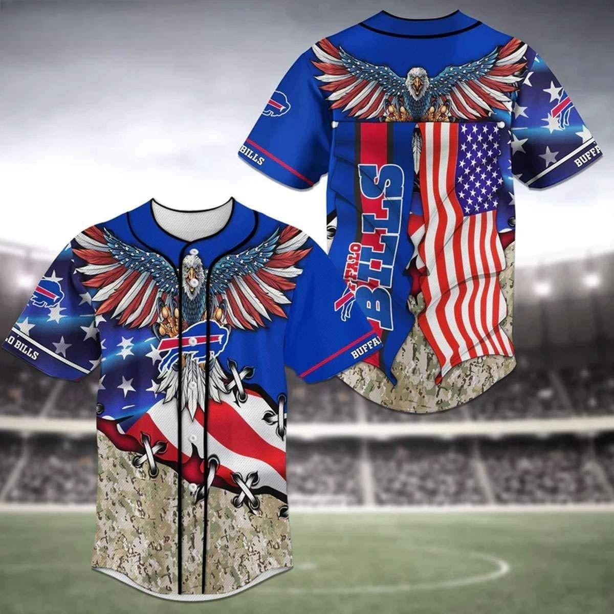 NFL Buffalo Bills Baseball Jersey Eagle American Flag NFL Buffalo Bills Baseball Jersey Eagle American Flag