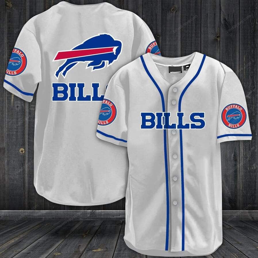 White NFL Buffalo Bills Baseball Jersey Sports Gift For Him White NFL Buffalo Bills Baseball Jersey Sports Gift For Him