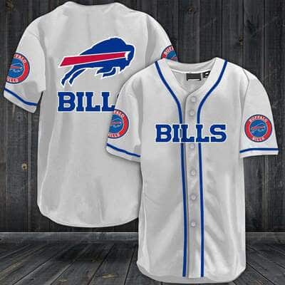 White NFL Buffalo Bills Baseball Jersey Sports Gift For Him White NFL Buffalo Bills Baseball Jersey Sports Gift For Him