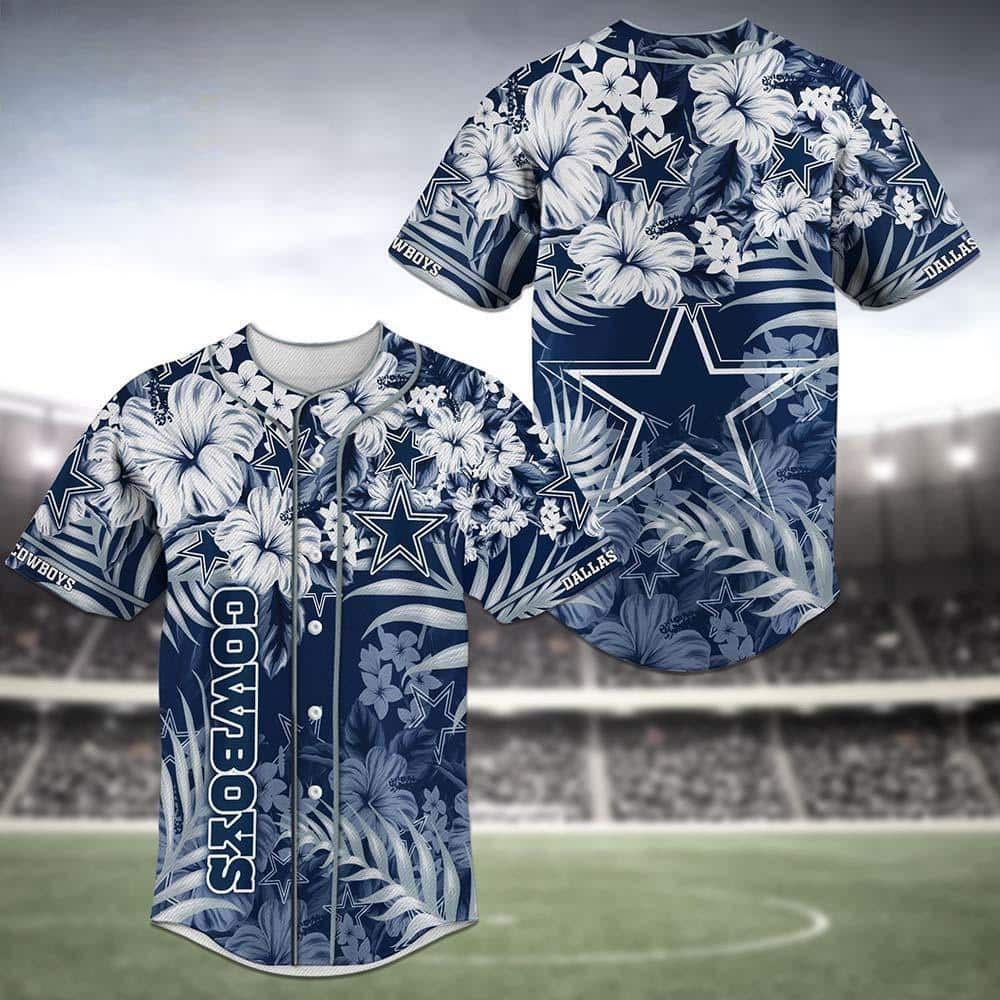 NFL Dallas Cowboys Baseball Jersey Tropical Flowers Pattern NFL Dallas Cowboys Baseball Jersey Tropical Flowers Pattern