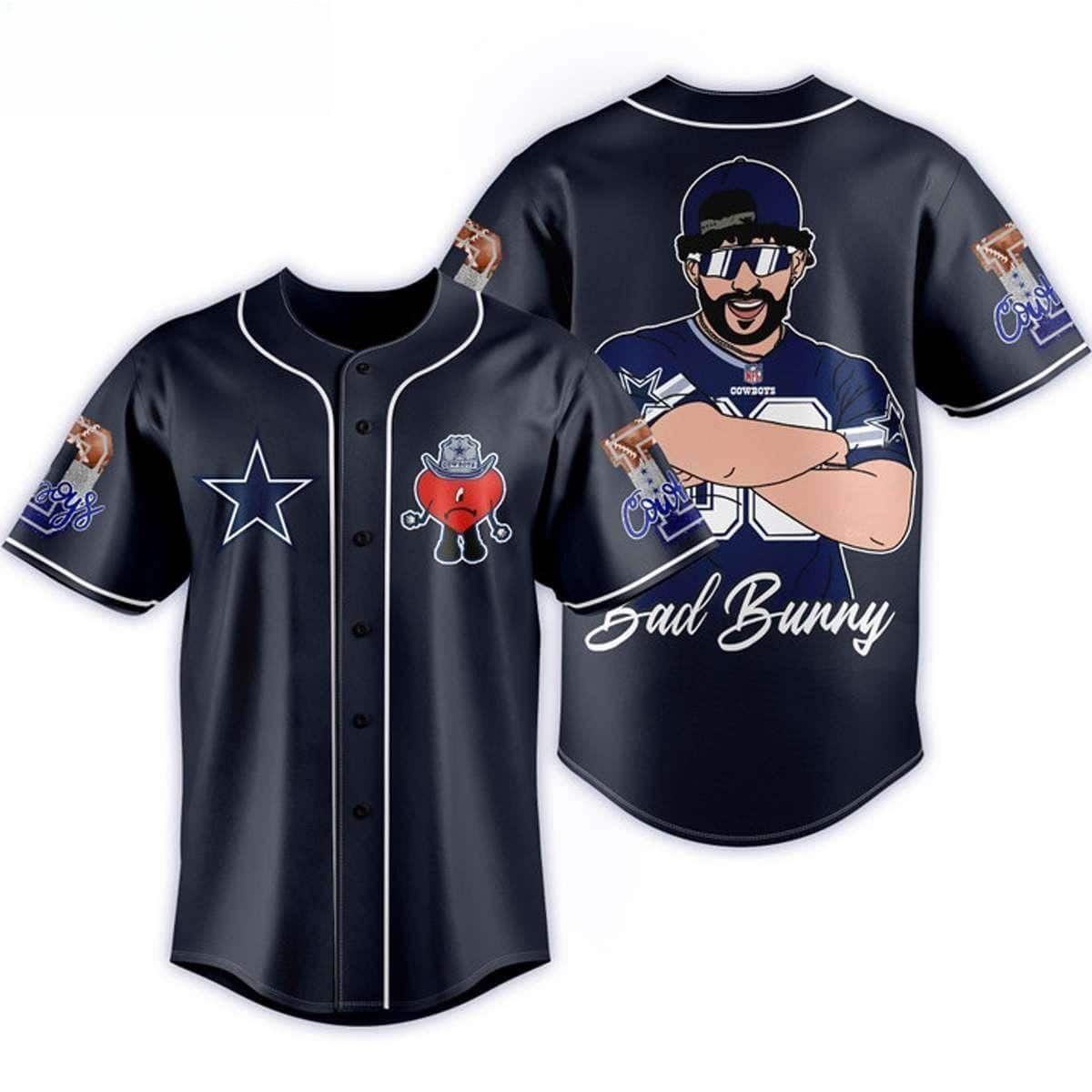 NFL Dallas Cowboys Baseball Jersey Navy Blue Bad Bunny NFL Dallas Cowboys Baseball Jersey Navy Blue Bad Bunny