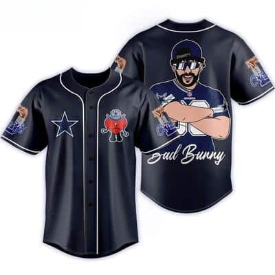 NFL Dallas Cowboys Baseball Jersey Navy Blue Bad Bunny