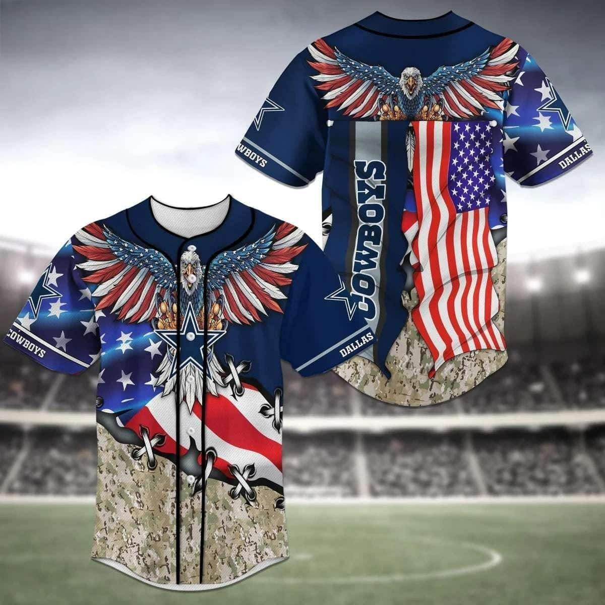 NFL Dallas Cowboys Baseball Jersey American Flag And Eagle