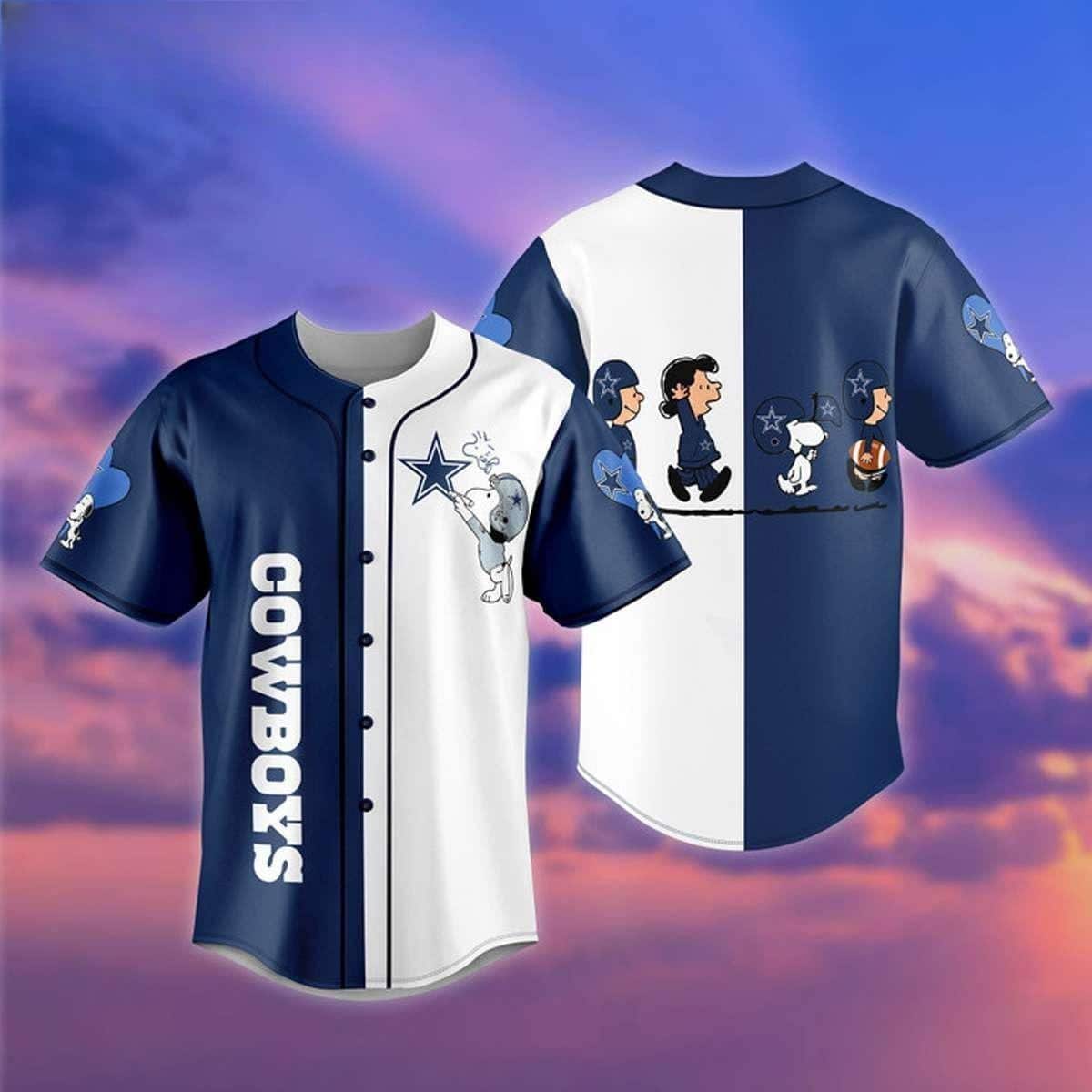 White And Blue Snoopy And Friends NFL Dallas Cowboys Baseball Jersey White And Blue Snoopy And Friends NFL Dallas Cowboys Baseball Jersey