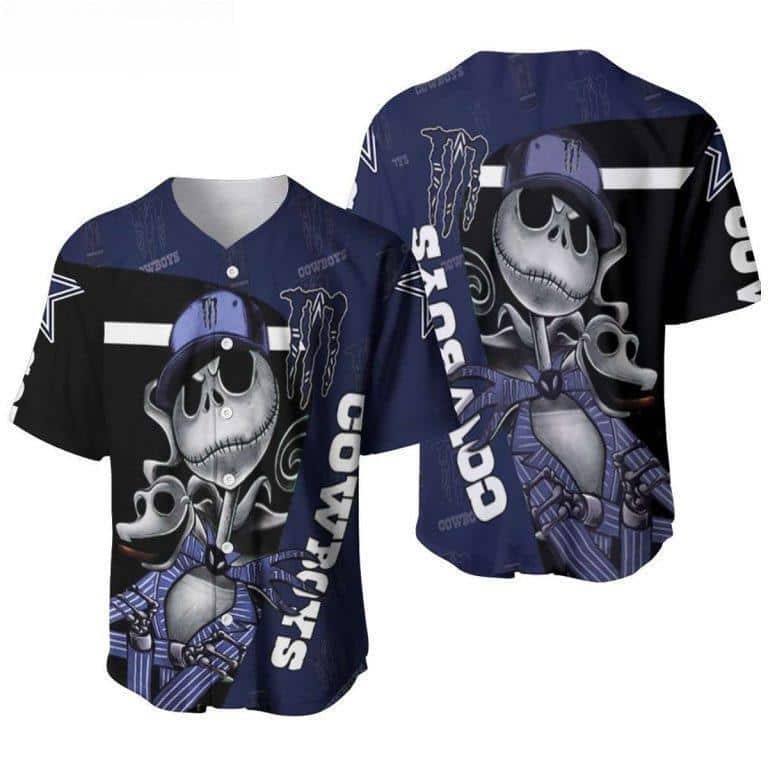 NFL Dallas Cowboys Baseball Jersey Jack Skellington Monster Energy Logo NFL Dallas Cowboys Baseball Jersey Jack Skellington Monster Energy Logo