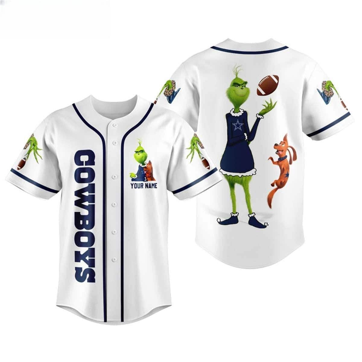 Personalized NFL Dallas Cowboys Baseball Jersey Grinch With Ball Custom Name Personalized NFL Dallas Cowboys Baseball Jersey Grinch With Ball Custom Name