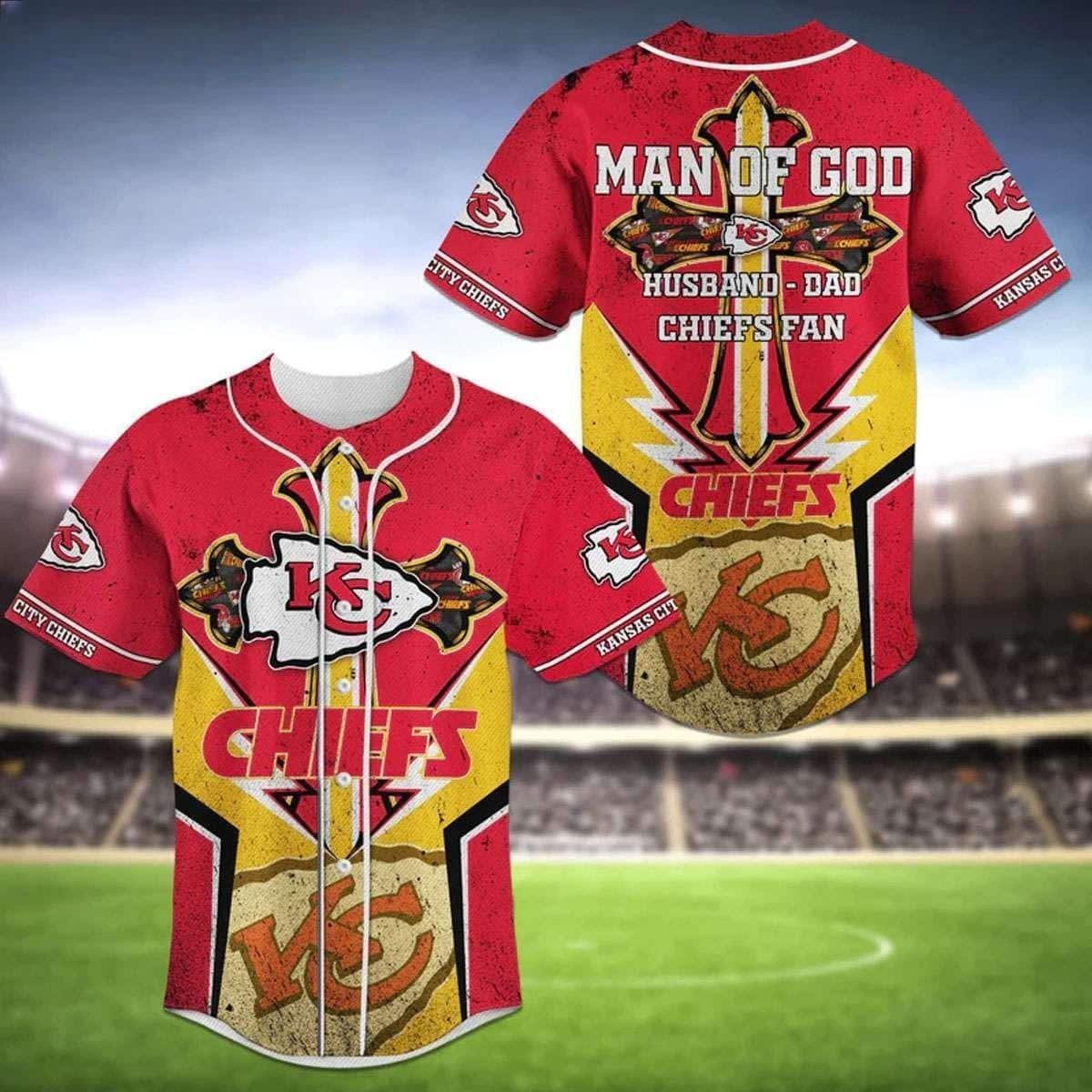 NFL Kansas City Chiefs Baseball Jersey Man Of God Husband Dad Chiefs Fan NFL Kansas City Chiefs Baseball Jersey Man Of God Husband Dad Chiefs Fan