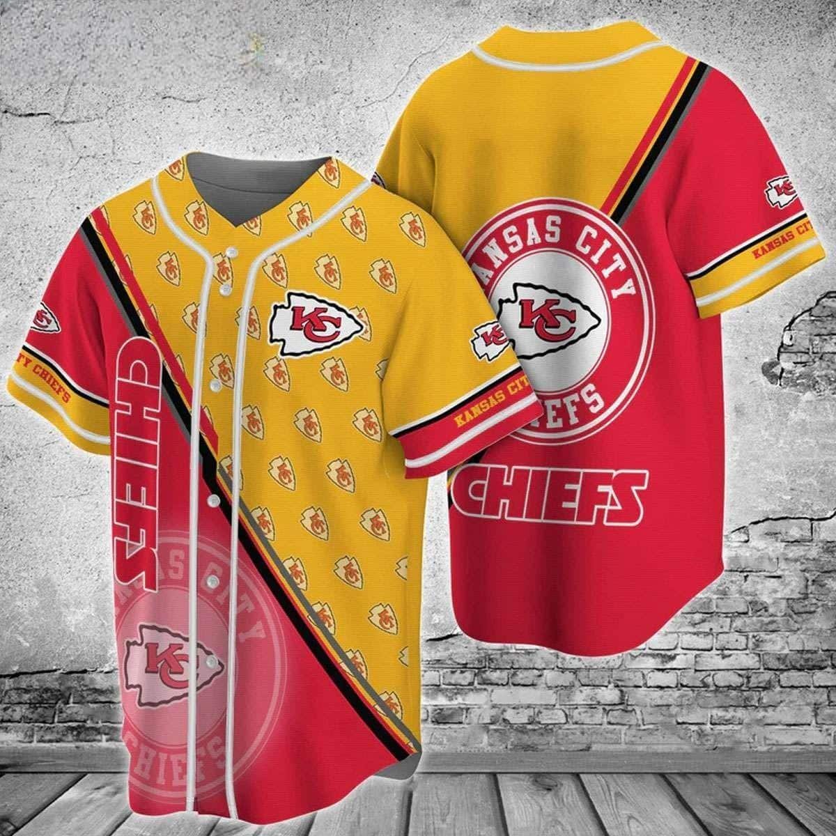 NFL Kansas City Chiefs Baseball Jersey Logo Pattern Gift For Football Fans NFL Kansas City Chiefs Baseball Jersey Logo Pattern Gift For Football Fans