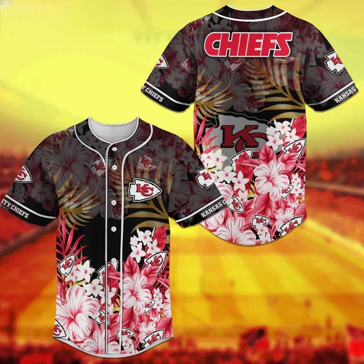 NFL Kansas City Chiefs Baseball Jersey Hibiscus Flower NFL Kansas City Chiefs Baseball Jersey Hibiscus Flower