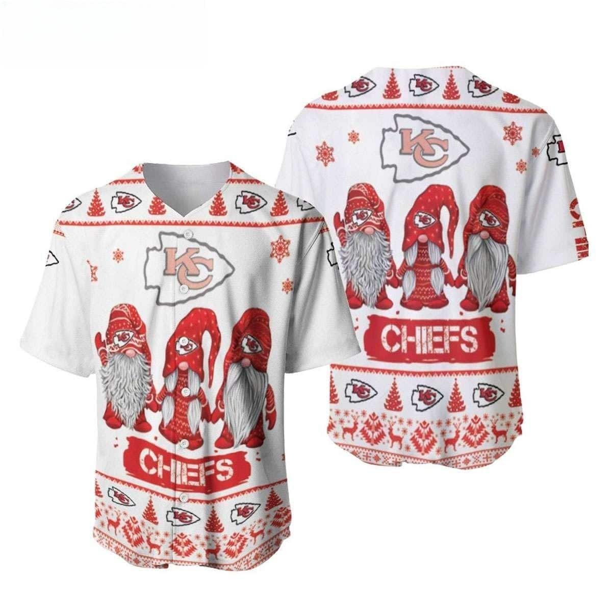 NFL Kansas City Chiefs Baseball Jersey Christmas Gnomes NFL Kansas City Chiefs Baseball Jersey Christmas Gnomes