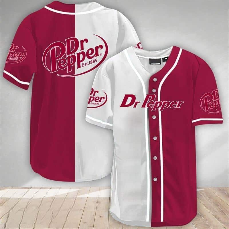 White And Crimson Split Dr Pepper Baseball Jersey Beer Lovers Gift White And Crimson Split Dr Pepper Baseball Jersey Beer Lovers Gift