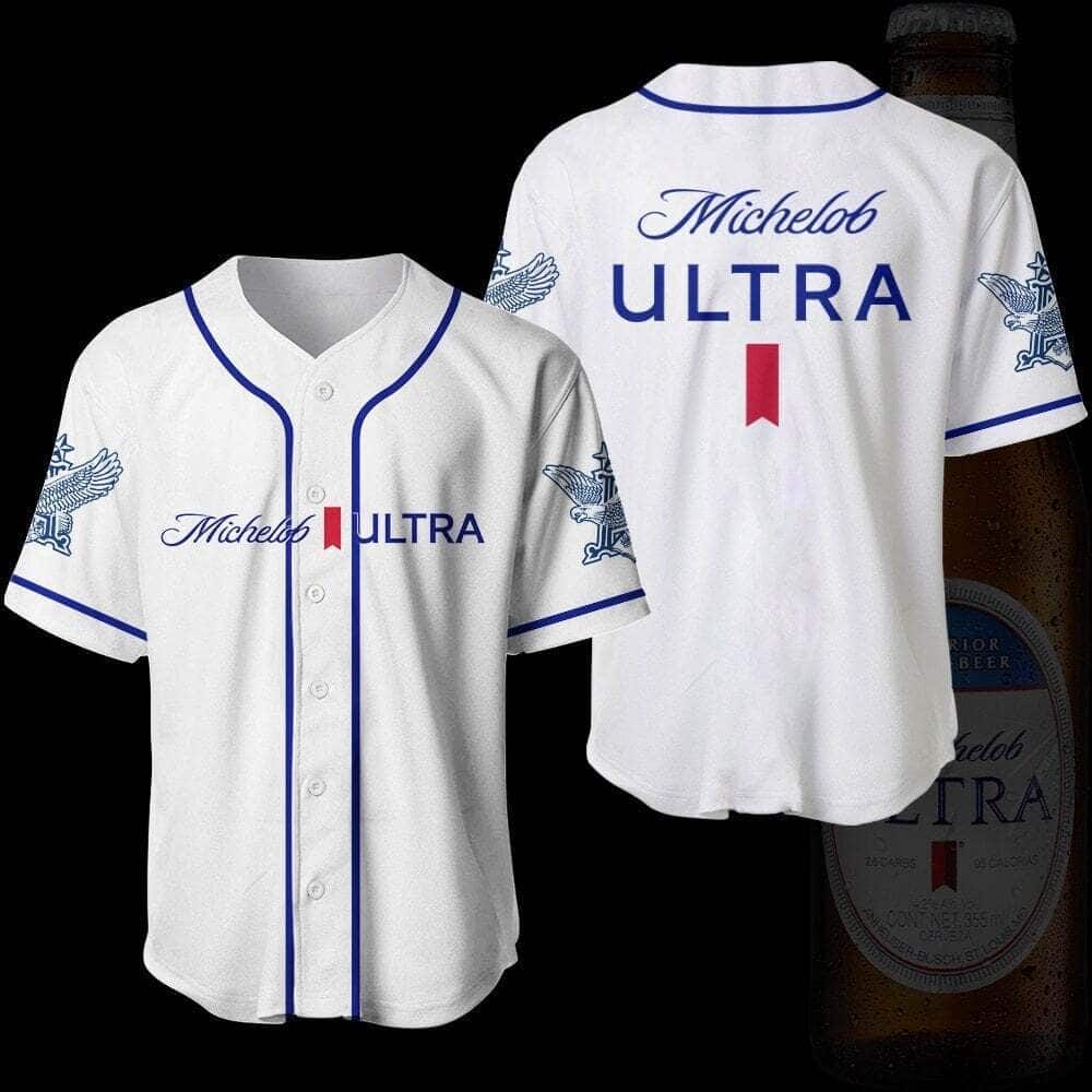 White Michelob ULTRA Baseball Jersey Gift For Beer Drinkers White Michelob ULTRA Baseball Jersey Gift For Beer Drinkers