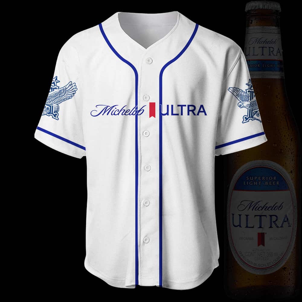 White Michelob ULTRA Baseball Jersey Gift For Beer Drinkers White Michelob ULTRA Baseball Jersey Gift For Beer Drinkers