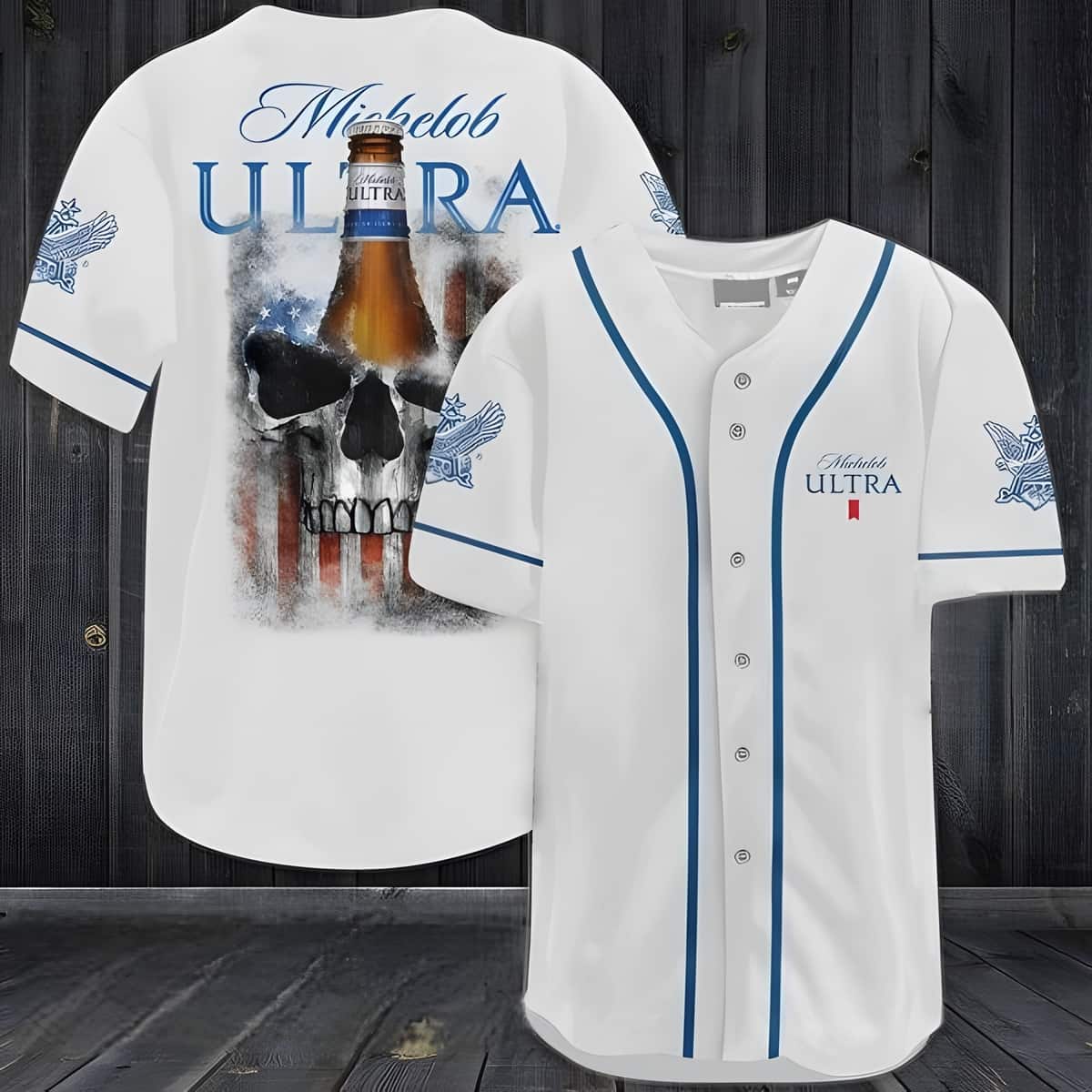 US Flag Black Skull Michelob ULTRA Baseball Jersey US Flag Black Skull Michelob ULTRA Baseball Jersey