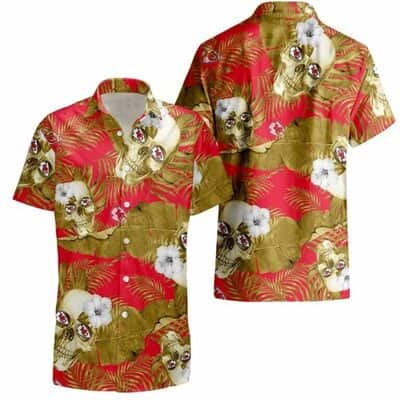 NFL Kansas City Chiefs Skull And Tropical Leaves Hawaiian Shirt NFL Kansas City Chiefs Skull And Tropical Leaves Hawaiian Shirt