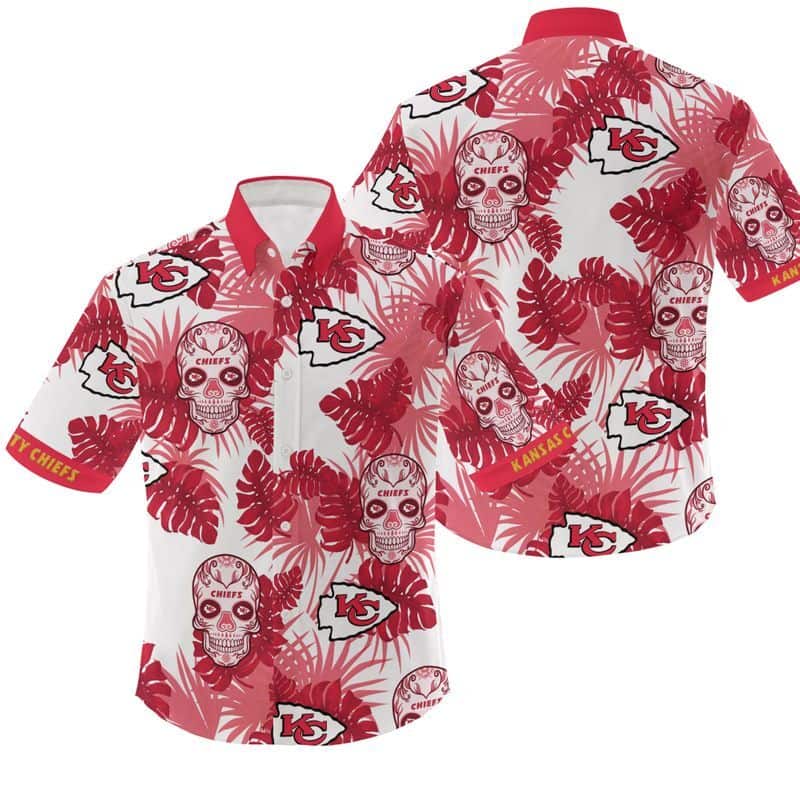 NFL Kansas City Chiefs Skull Hawaiian Shirt Summer Beach Gift NFL Kansas City Chiefs Skull Hawaiian Shirt Summer Beach Gift