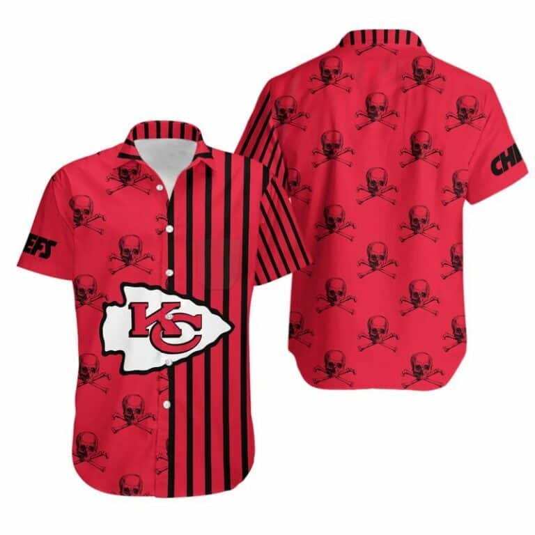 Aloha NFL Kansas City Chiefs Hawaiian Shirt Stripes And Skull Pattern Aloha NFL Kansas City Chiefs Hawaiian Shirt Stripes And Skull Pattern