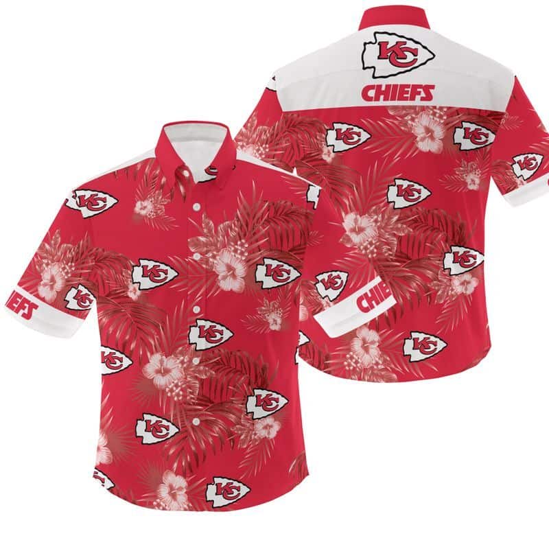 NFL Kansas City Chiefs Hawaiian Shirt Hibiscus Flower Pattern Beach Gift NFL Kansas City Chiefs Hawaiian Shirt Hibiscus Flower Pattern Beach Gift