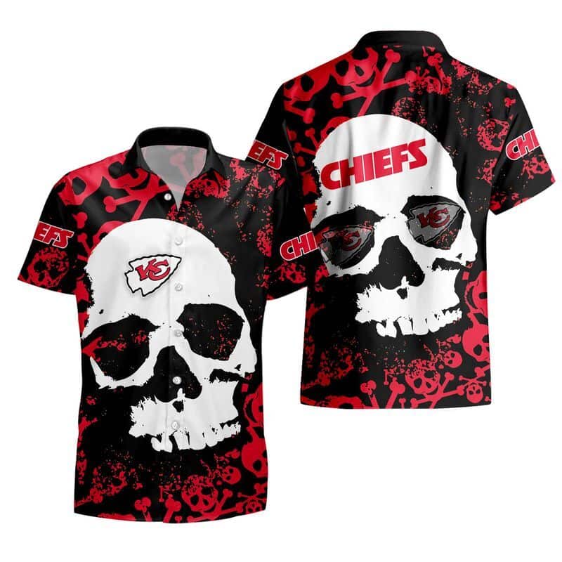 NFL Kansas City Chiefs Hawaiian Shirt White Skull Aloha NFL Kansas City Chiefs Hawaiian Shirt White Skull Aloha