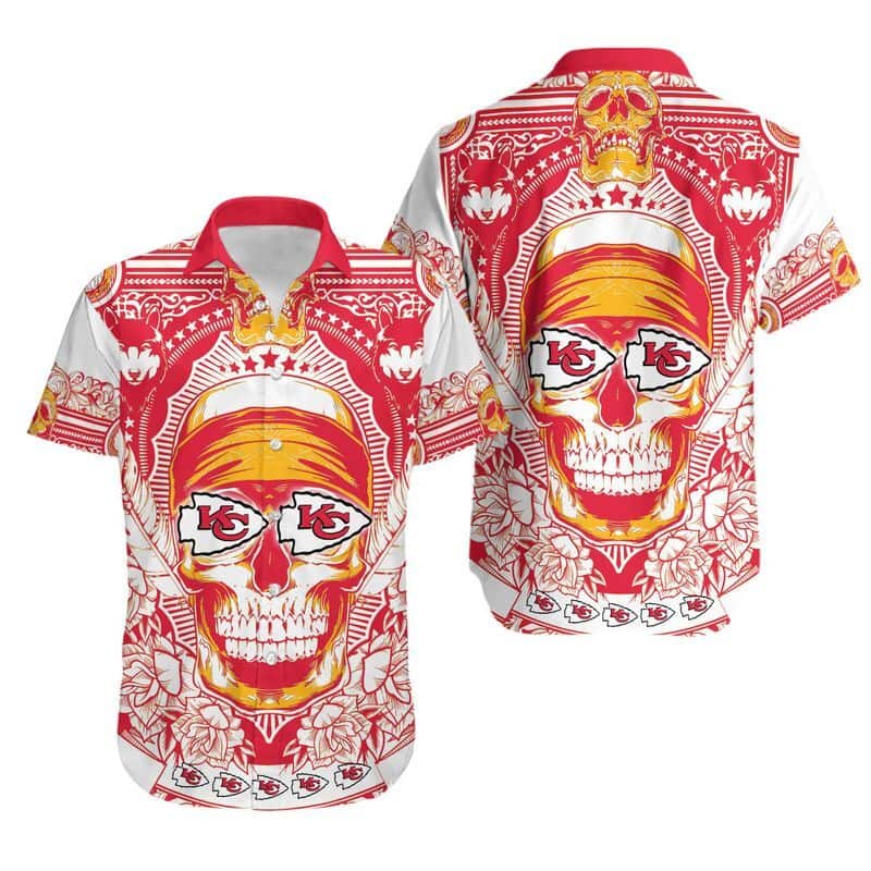 Skull With NFL Kansas City Chiefs Hawaiian Shirt Summer Gift For Friend Skull With NFL Kansas City Chiefs Hawaiian Shirt Summer Gift For Friend