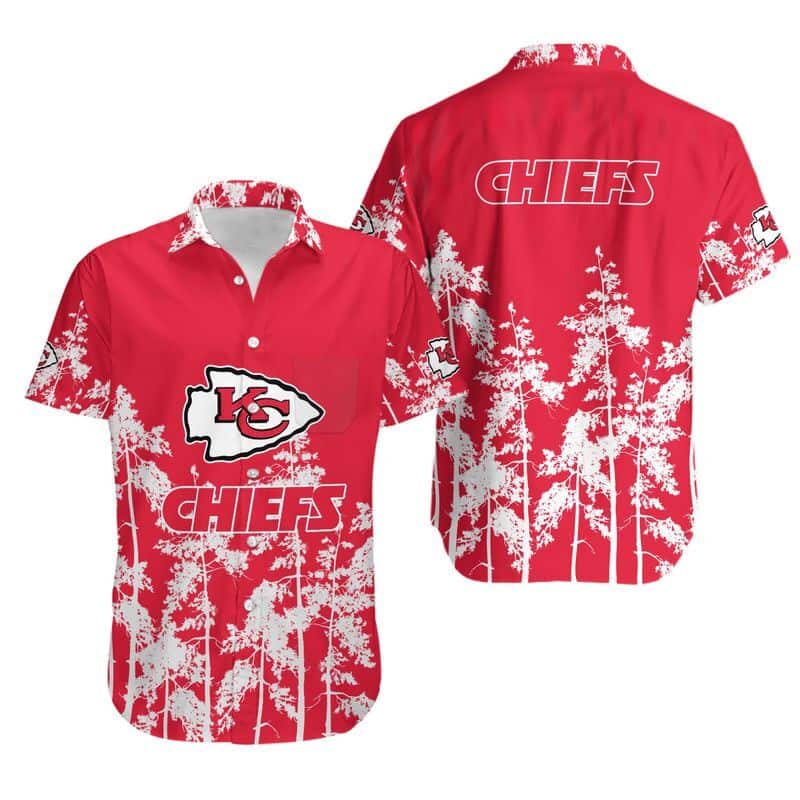 NFL Kansas City Chiefs Hawaiian Shirt White Forest Pattern On Red Theme Aloha