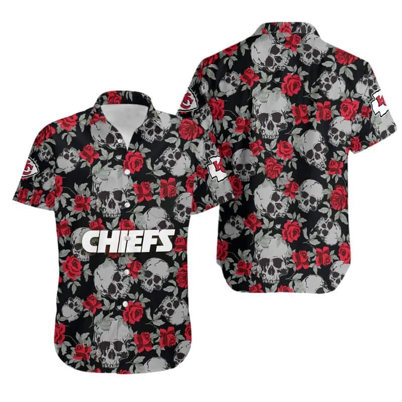 Black Aloha NFL Kansas City Chiefs Hawaiian Shirt Roses And Skull