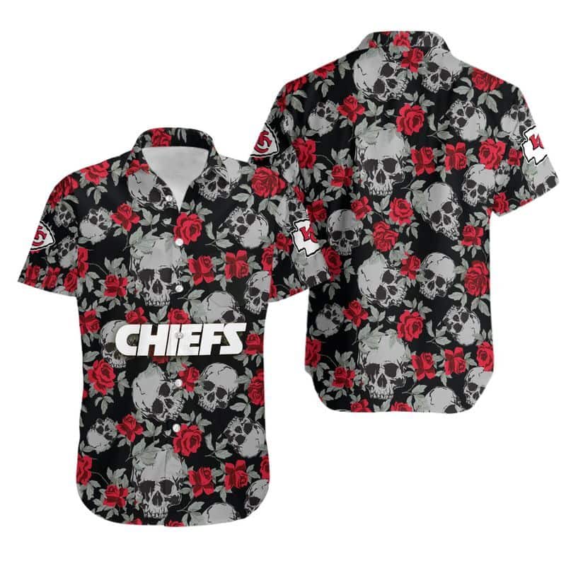 Black Aloha NFL Kansas City Chiefs Hawaiian Shirt Roses And Skull Black Aloha NFL Kansas City Chiefs Hawaiian Shirt Roses And Skull