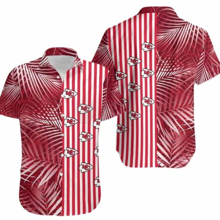 Aloha NFL Kansas City Chiefs Hawaiian Shirt Palm Leaves and Stripes Pattern Aloha NFL Kansas City Chiefs Hawaiian Shirt Palm Leaves and Stripes Pattern