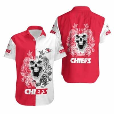 Aloha NFL Kansas City Chiefs Hawaiian Shirt Flower Skull Gift For Football Fans Aloha NFL Kansas City Chiefs Hawaiian Shirt Flower Skull Gift For Football Fans
