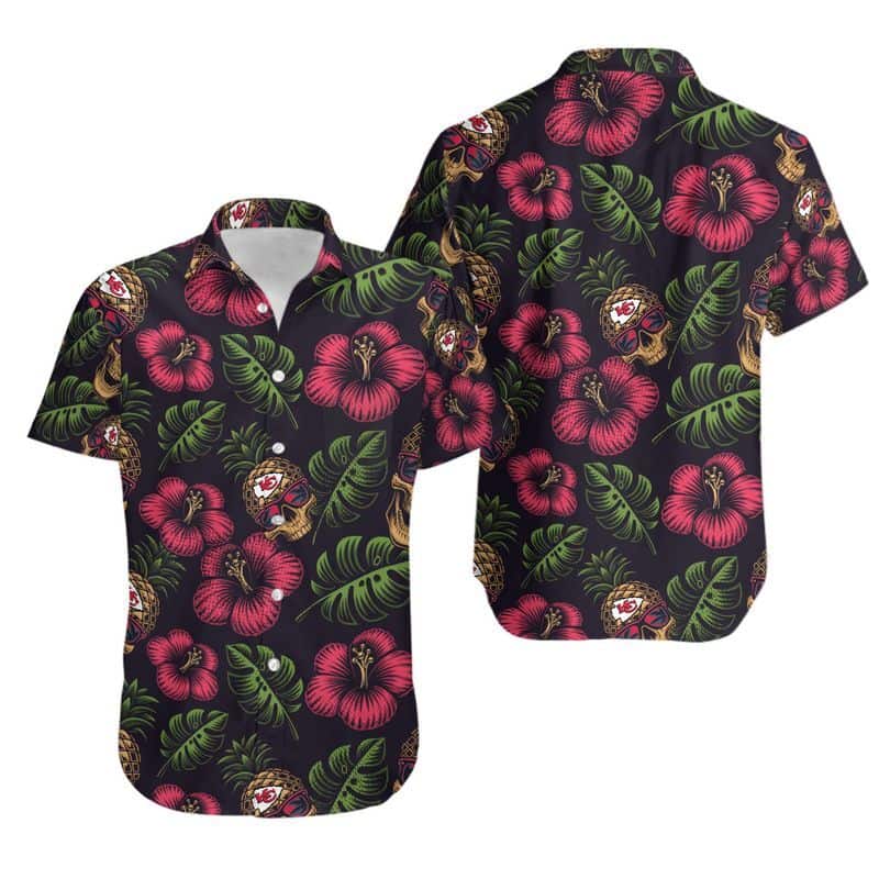 Black Aloha NFL Kansas City Chiefs Hawaiian Shirt Pinapple Skull Black Aloha NFL Kansas City Chiefs Hawaiian Shirt Pinapple Skull