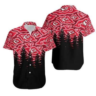 NFL Kansas City Chiefs Hawaiian Shirt Cloud & Forest Pattern NFL Kansas City Chiefs Hawaiian Shirt Cloud & Forest Pattern