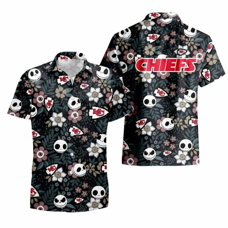 NFL Kansas City Chiefs Hawaiian Shirt Cute Skeleton & Flower Pattern NFL Kansas City Chiefs Hawaiian Shirt Cute Skeleton & Flower Pattern