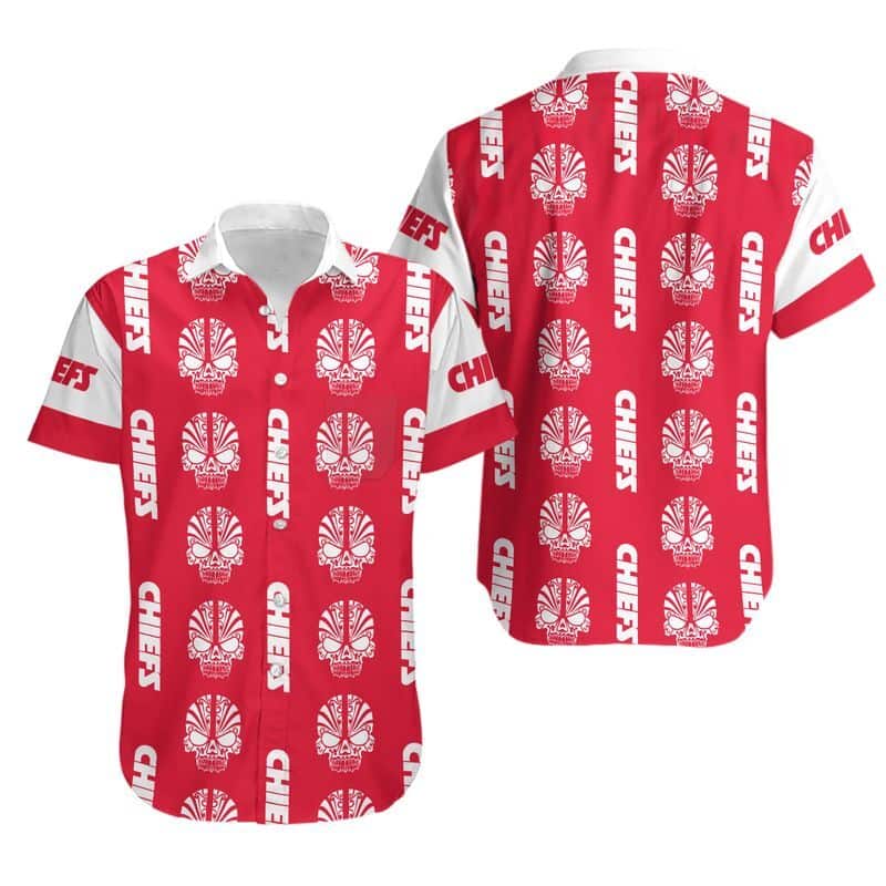 NFL Kansas City Chiefs Hawaiian Shirt Red Aloha Mystery Skull NFL Kansas City Chiefs Hawaiian Shirt Red Aloha Mystery Skull