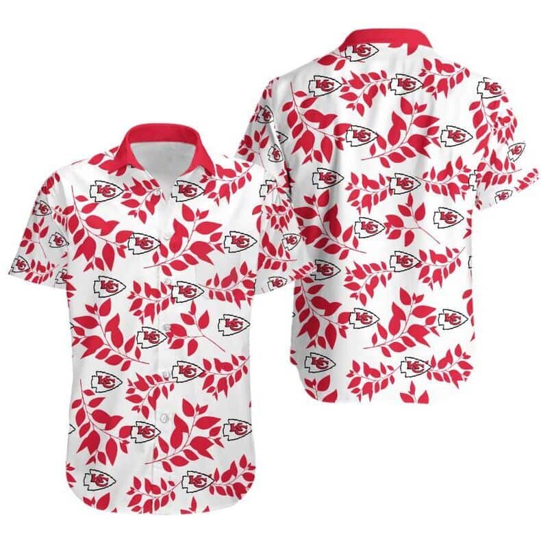 NFL Kansas City Chiefs Hawaiian Shirt Leaves Pattern White Aloha