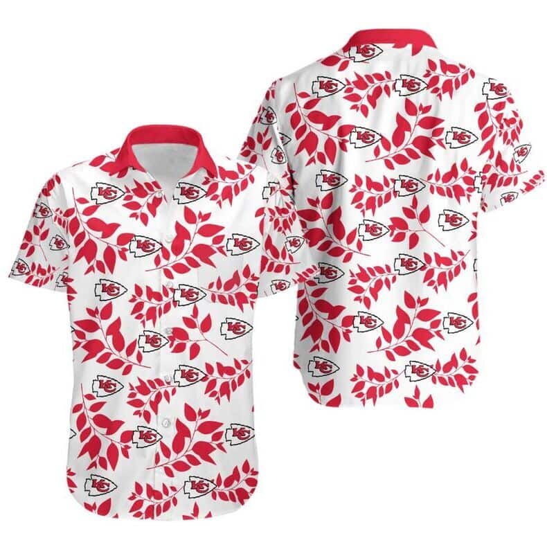 NFL Kansas City Chiefs Hawaiian Shirt Leaves Pattern White Aloha NFL Kansas City Chiefs Hawaiian Shirt Leaves Pattern White Aloha