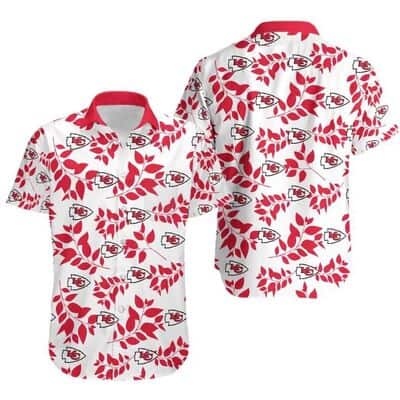 NFL Kansas City Chiefs Hawaiian Shirt Leaves Pattern White Aloha