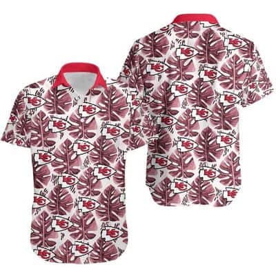 NFL Kansas City Chiefs Hawaiian Shirt Leaf & Logo Pattern Summer Beach Gift NFL Kansas City Chiefs Hawaiian Shirt Leaf & Logo Pattern Summer Beach Gift