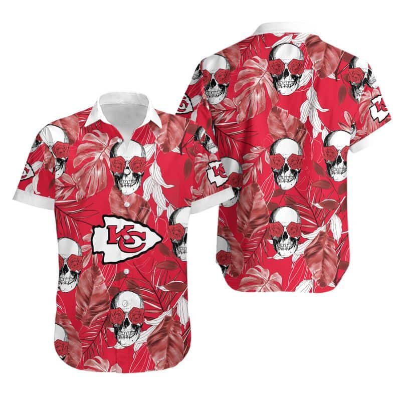 NFL Kansas City Chiefs Hawaiian Shirt Rose Skull Best Beach Gift NFL Kansas City Chiefs Hawaiian Shirt Rose Skull Best Beach Gift