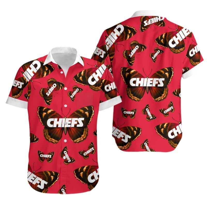 NFL Kansas City Chiefs Hawaiian Shirt Butterflies Pattern Red Aloha NFL Kansas City Chiefs Hawaiian Shirt Butterflies Pattern Red Aloha
