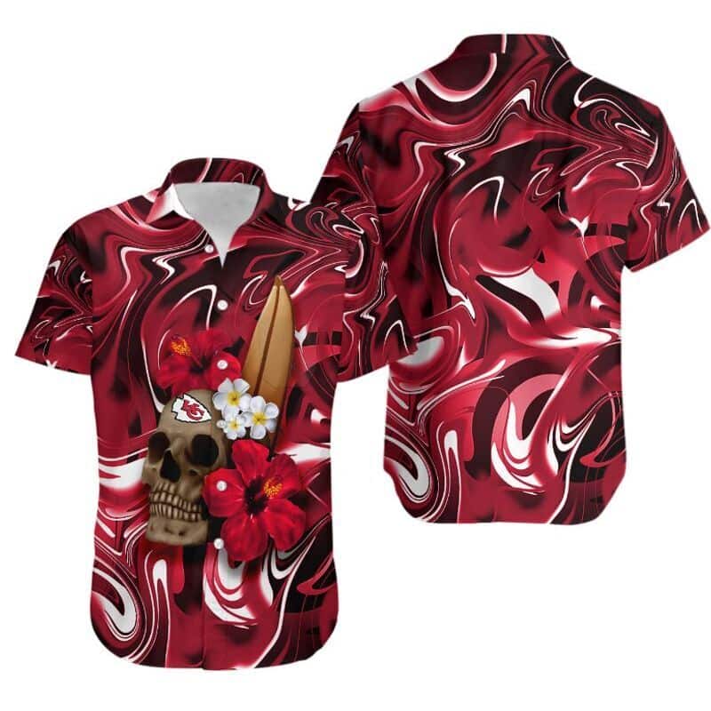 NFL Kansas City Chiefs Hawaiian Shirt Skull Tropical Flower Pattern NFL Kansas City Chiefs Hawaiian Shirt Skull Tropical Flower Pattern