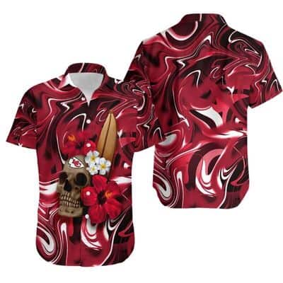 NFL Kansas City Chiefs Hawaiian Shirt Skull Tropical Flower Pattern NFL Kansas City Chiefs Hawaiian Shirt Skull Tropical Flower Pattern
