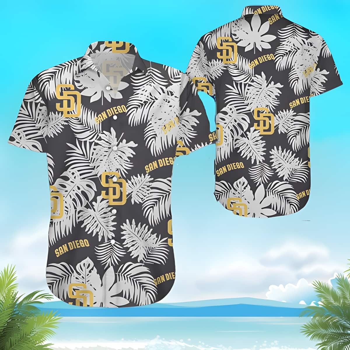 MLB San Diego Padres Hawaiian Shirt White Tropical Leaves MLB San Diego Padres Hawaiian Shirt White Tropical Leaves