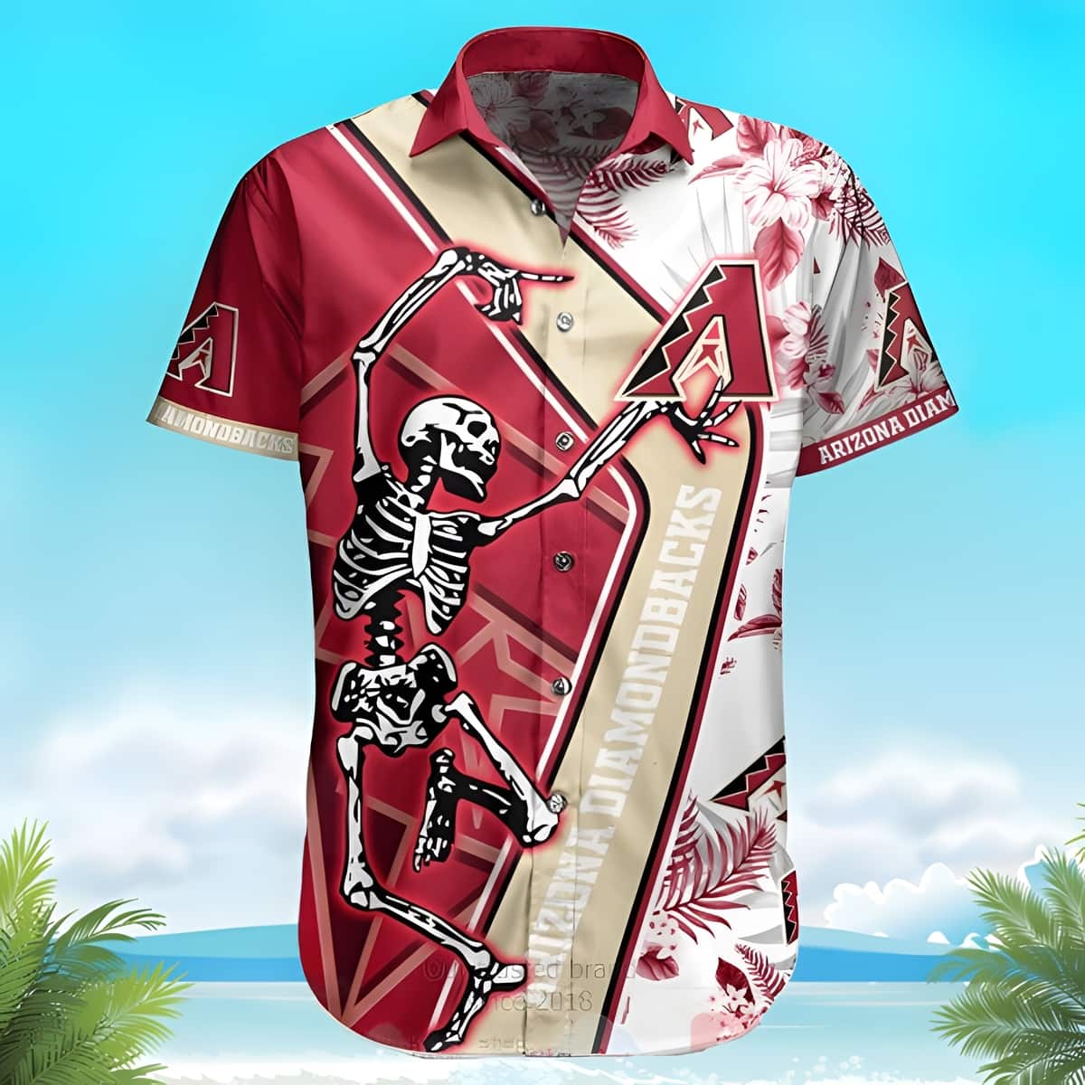 MLB Arizona Diamondbacks Hawaiian Shirt Skeleton Tropical Flower Pattern MLB Arizona Diamondbacks Hawaiian Shirt Skeleton Tropical Flower Pattern