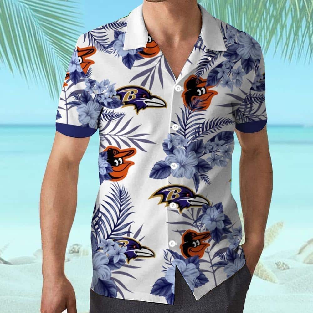 Baltimore Orioles Baltimore Ravens Hawaiian Shirt Tropical Flower Pattern Baltimore Orioles Baltimore Ravens Hawaiian Shirt Tropical Flower Pattern